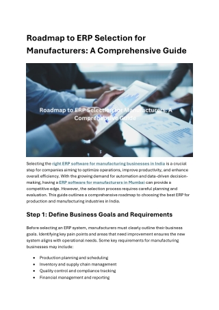 Roadmap to ERP Selection for Manufacturers: A Comprehensive Guide