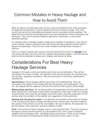 Common Mistakes in Heavy Haulage and How to Avoid Them