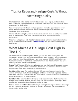 Tips for Reducing Haulage Costs Without Sacrificing Quality