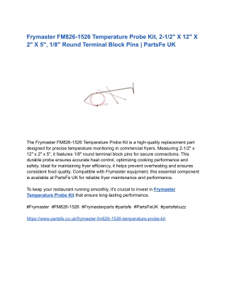 Frymaster FM826-1526 Temperature Probe Kit, 2-1_2_ X 12_ X 2_ X 5_, 1_8_ Round Terminal Block Pins _ PartsFe UK