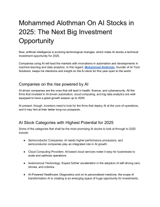 Mohammed Alothman On AI Stocks in 2025 The Next Big Investment Opportunity