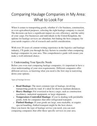 Comparing Haulage Companies in My Area: What to Look For