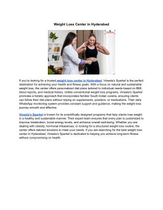 Weight Loss Center in Hyderabad | Vineela’s Sparkel Wellness Center