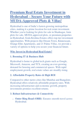 Premium Plots for Sale in Shadnagar – Your Ideal Investment in Hyderabad!