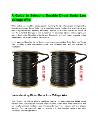 A Guide to Selecting Durable Direct Burial Low Voltage Wire