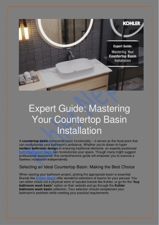 Expert Guide to Countertop Basin Installation – Kohler Nepal