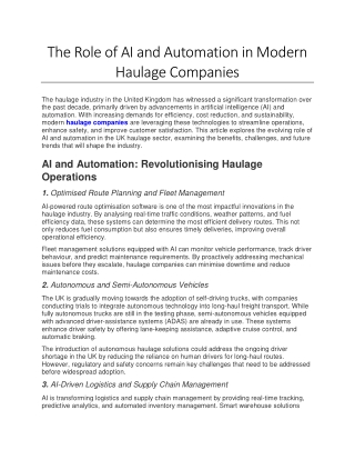 The Role of AI and Automation in Modern Haulage Companies