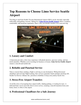 Top Reasons to Choose Limo Service Seattle Airport
