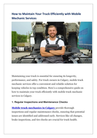 How to Maintain Your Truck Efficiently with Mobile Mechanic Services
