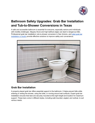 Bathroom Safety Upgrades_ Grab Bar Installation and Tub-to-Shower Conversions in Texas