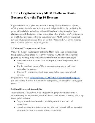 How a Cryptocurrency MLM Platform Boosts Business Growth: Top 10 Reasons