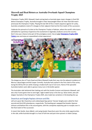 Maxwell and Head Return as Australia Overhauls Squad Champions Trophy 2025
