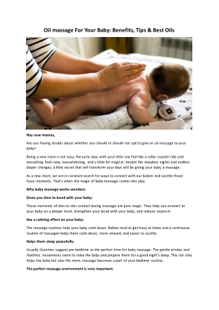 Oil massage For Your Baby Benefits Tips & Best Oils