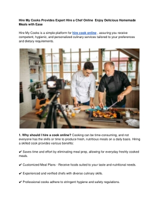 Hire My Cooks Provides Expert Hire a Chef Online  Enjoy Delicious Homemade Meals with Ease