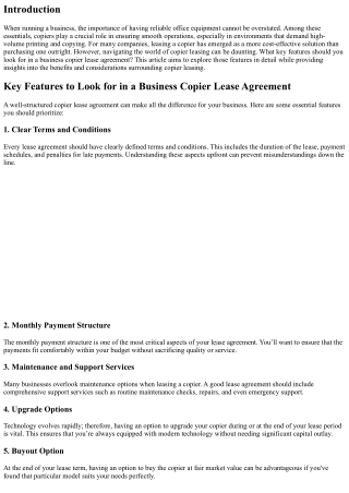 Key Features to Look for in a Business Copier Lease Agreement