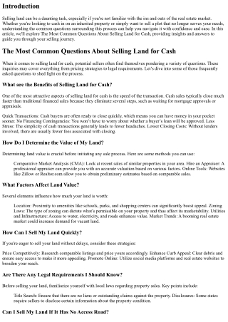 “The Most Common Questions About Selling Land for Cash”