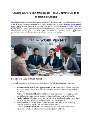 Canada Work Permit from Dubai – Your Ultimate Guide to Working in Canada