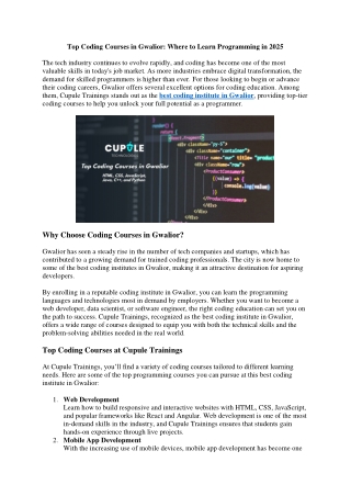 Top Coding Courses in Gwalior Where to Learn Programming in 2025