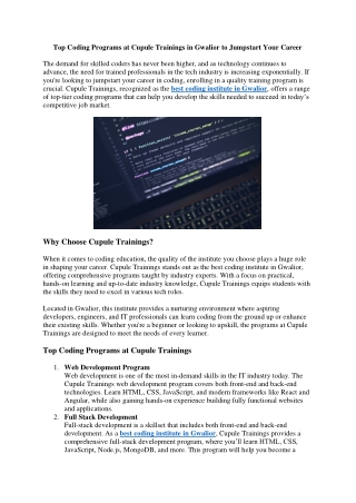 Top Coding Programs at Cupule Trainings in Gwalior to Jumpstart Your Career
