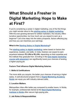What Should a Fresher in Digital Marketing Hope to Make at First