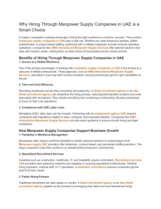 Why Hiring Through Manpower Supply Companies in UAE is a Smart Choice