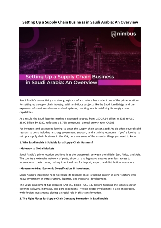 Setting Up a Supply Chain Business in Saudi Arabia  - Nimbus