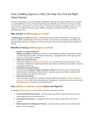 How a Staffing Agency in UAE Can Help You Find the Right Talent Quickly