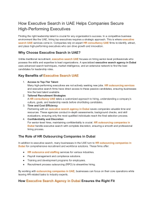 How Executive Search in UAE Helps Companies Secure High-Performing Executives