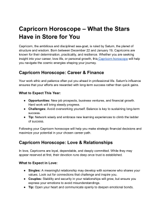 Capricorn Horoscope – What the Stars Have in Store for You