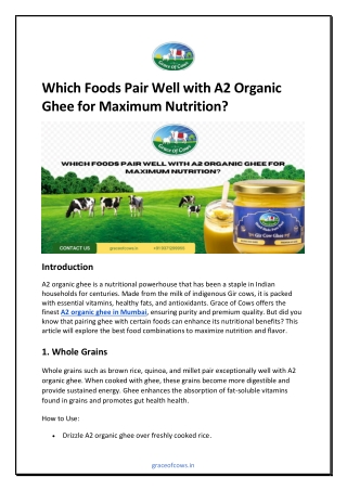 Which Foods Pair Well with A2 Organic Ghee for Maximum Nutrition