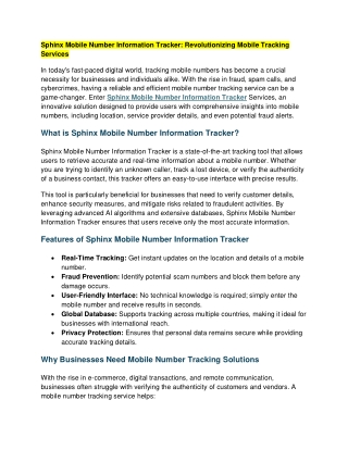 Sphinx Mobile Number Information Tracker Revolutionizing Mobile Tracking Service
