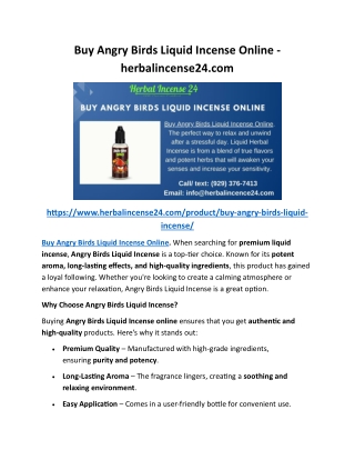 Buy Angry Birds Liquid Incense Online - herbalincense24