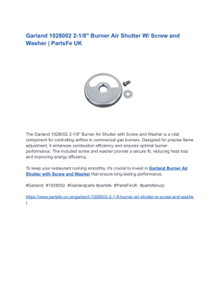 Garland 1028002 2-1_8_ Burner Air Shutter W_ Screw and Washer _ PartsFe UK