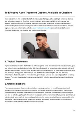 10 Effective Acne Treatment Options Available in Cheshire