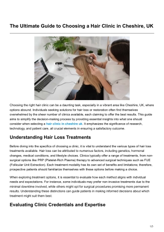 The Ultimate Guide to Choosing a Hair Clinic in Cheshire UK