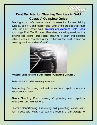 Best Car Interior Cleaning Services in Gold Coast A Complete Guide