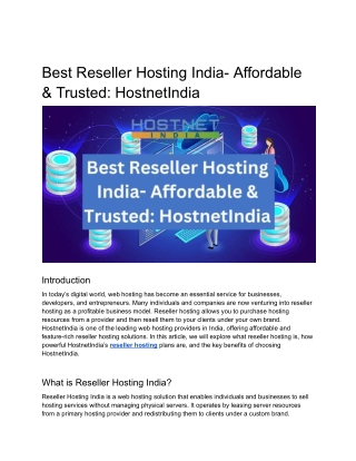 Best Reseller Hosting India- Affordable & Trusted: HostnetIndia