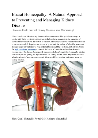 Bharat Homeopathy A Natural Approach to Preventing and Managing Kidney Disease