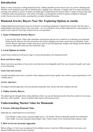Diamond Jewelry Buyers Near Me: Exploring Options in Austin