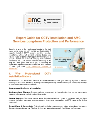 Expert Guide for CCTV Installation and AMC Services Long-term Protection and Performance
