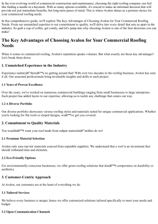 The Key Advantages of Choosing Avalon for Your Commercial Roofing Needs