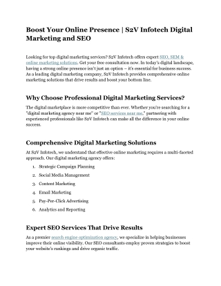 Boost Your Online Presence | S2V Infotech Digital Marketing and SEO
