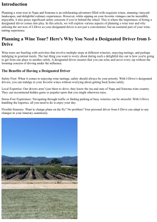 Planning a Wine Tour? Here's Why You Need a Designated Driver from I-Drive