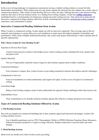Innovative Commercial Roofing Solutions from Avalon
