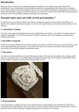 Transformez Votre Intérieur avec une Boîte en Bois Personnalisée