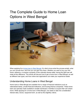 The Complete Guide to Home Loan Options in West Bengal