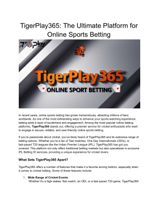 TigerPlay365_ The Ultimate Platform for Online Sports Betting