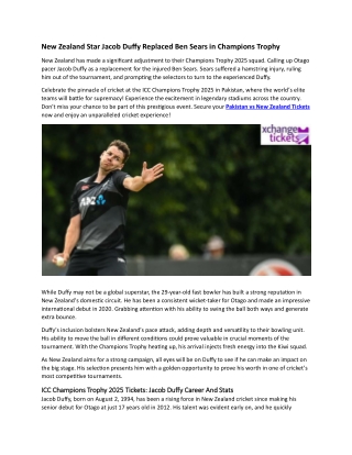 New Zealand Star Jacob Duffy Replaced Ben Sears in Champions Trophy