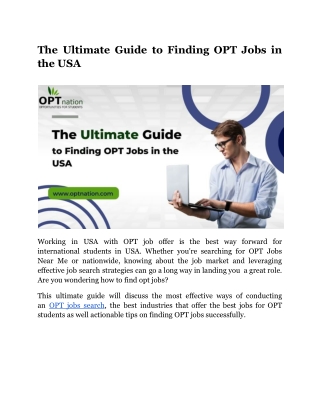 The Ultimate Guide to Finding OPT Jobs in the USA