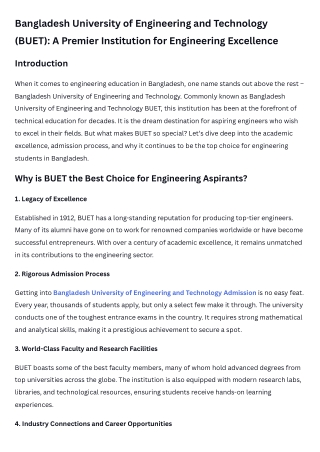 Bangladesh University of Engineering and Technology (BUET) A Premier Institution for Engineering Excellence